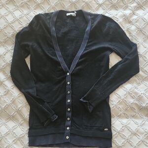Lacoste Cashmere Blend Cardigan Button Down Black & Blue Sizs 34